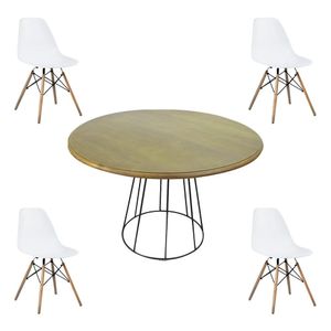 Conjunto Mesa de Jantar com 4 Cadeiras Garabit/Telaio Branco/Castanho G04 - Gran Belo