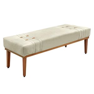 Recamier Decorativo 140cm Kors Veludo Pés de Madeira Bege G63 - Gran Belo