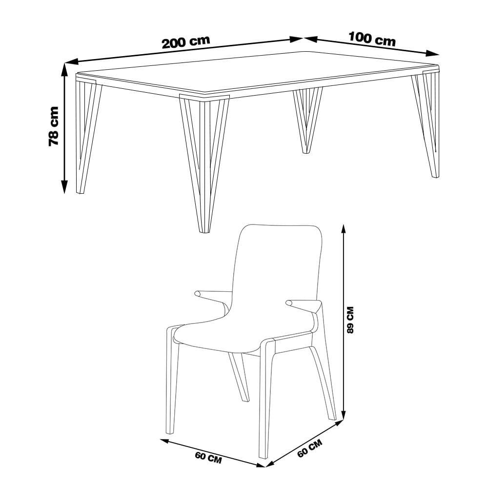 Conjunto Sala de Jantar Mesa Nepal 200cm e 6 Cadeiras com Braço Pigeon  Linho Bege/Off White G13 - Gran Belo Gran Belo GranBelo