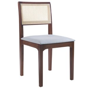 Cadeira Sala de Jantar Madeira Maciça Nivea Tela Rattan Sextavano Linho Cinza/Amêndoa G55 - Gran Belo