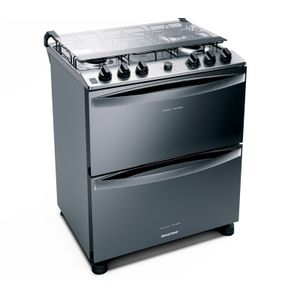 Fogão Brastemp 5 Bocas Duplo Forno Cor Inox Com Botões Removíveis E Exclusivo Aro Protetor   - BFD5NCR