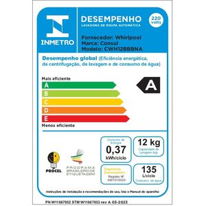 Máquina de Lavar Consul 12 kg Branca com Dosagem Econômica e Ciclo Edredom - CWH12BB