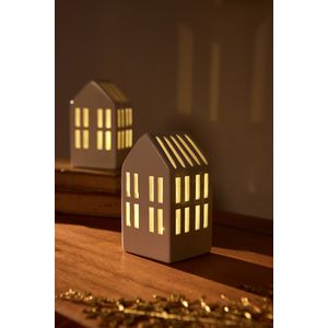 Enfeite Casa Cerâmica Branco 13cm com Led -  A\CASA