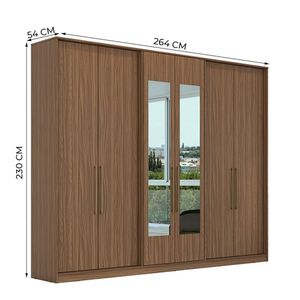Guarda-Roupa Casal 6 Portas Édez Genera, Espelho, Nogueira
