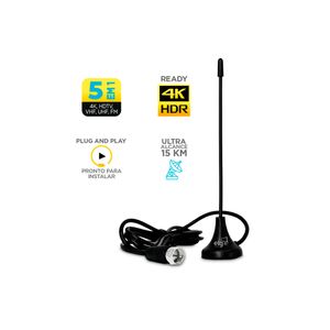 Antena Interna ELG Smart View 2,5 Metros Sinal Digital 4K HDR HDTV UHF VHF Preto
