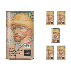 Kit Azeite de Oliva Monini Van Gogh Museum Portrait Extra Virgem 500ml com 6 Unidades