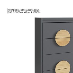 Cômoda Édez Cembra, 4 Gavetas e 2 Prateleiras, Grafite