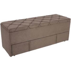 Puff Baú com Sapateira Rincão Tulipa, Veludo Bege, Retangular, 140 cm