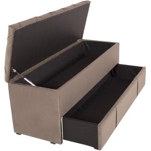 Puff Baú com Sapateira Rincão Tulipa, Veludo Bege, Retangular, 140 cm