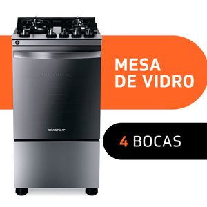 Fogão Brastemp 4 Bocas Inox com mesa de vidro, dupla chama e grill elétrico - BFO4VBR