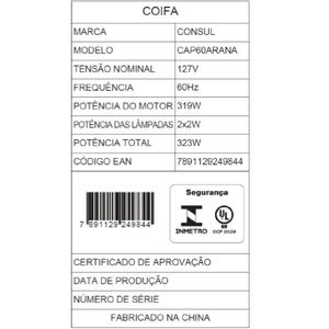 Coifa de Parede Consul 60 cm Inox 4 bocas com design em vidro e aviso lavar filtro - CAP60AR